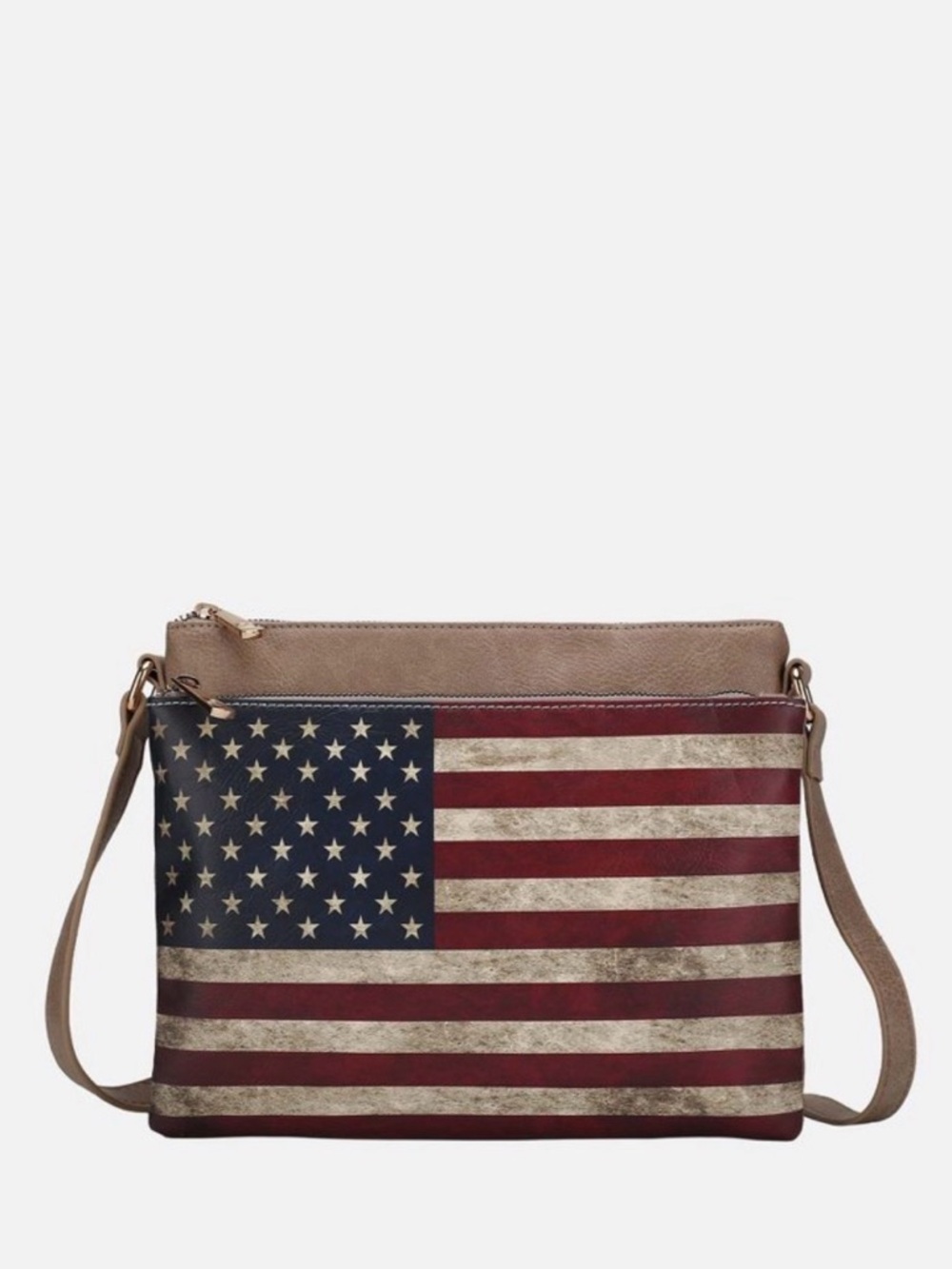 MKF Collection American Flag Crossbody Bag with Tan Trim NWOT